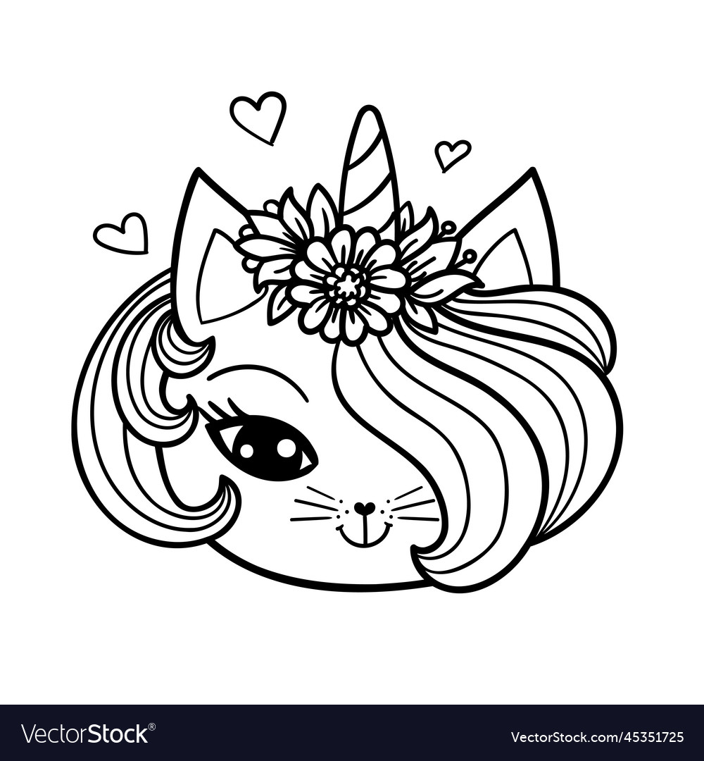 Unicorn kitten coloring pages vector images