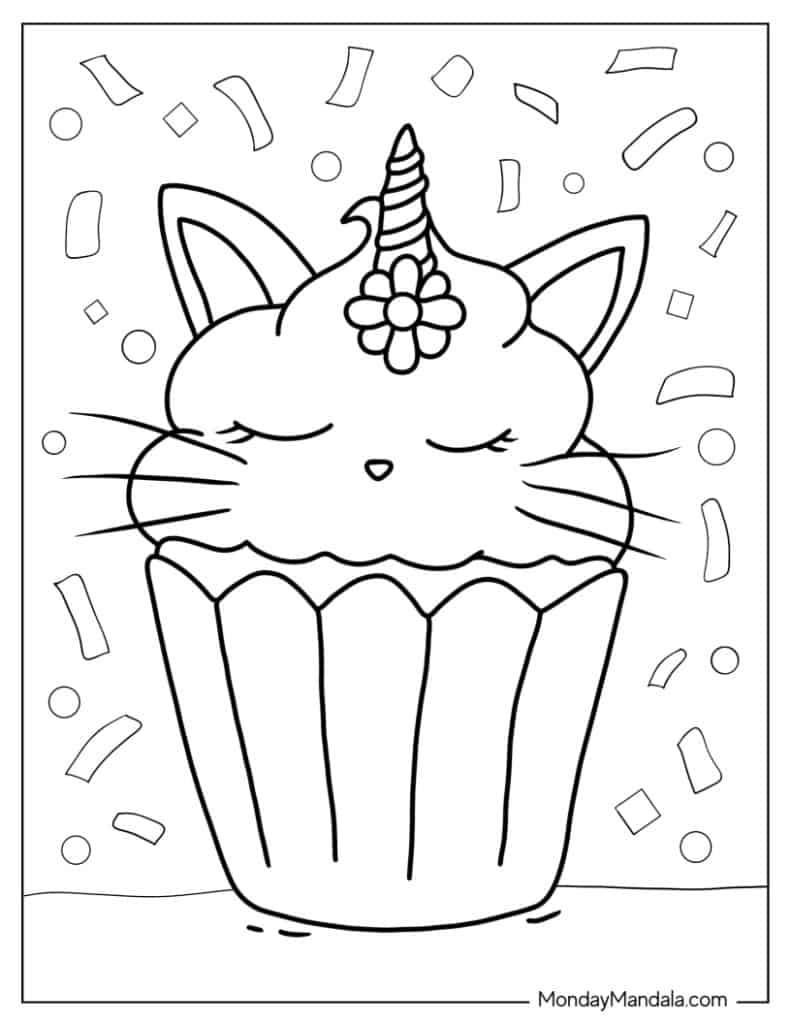 Unicorn cat coloring pages free pdf printables