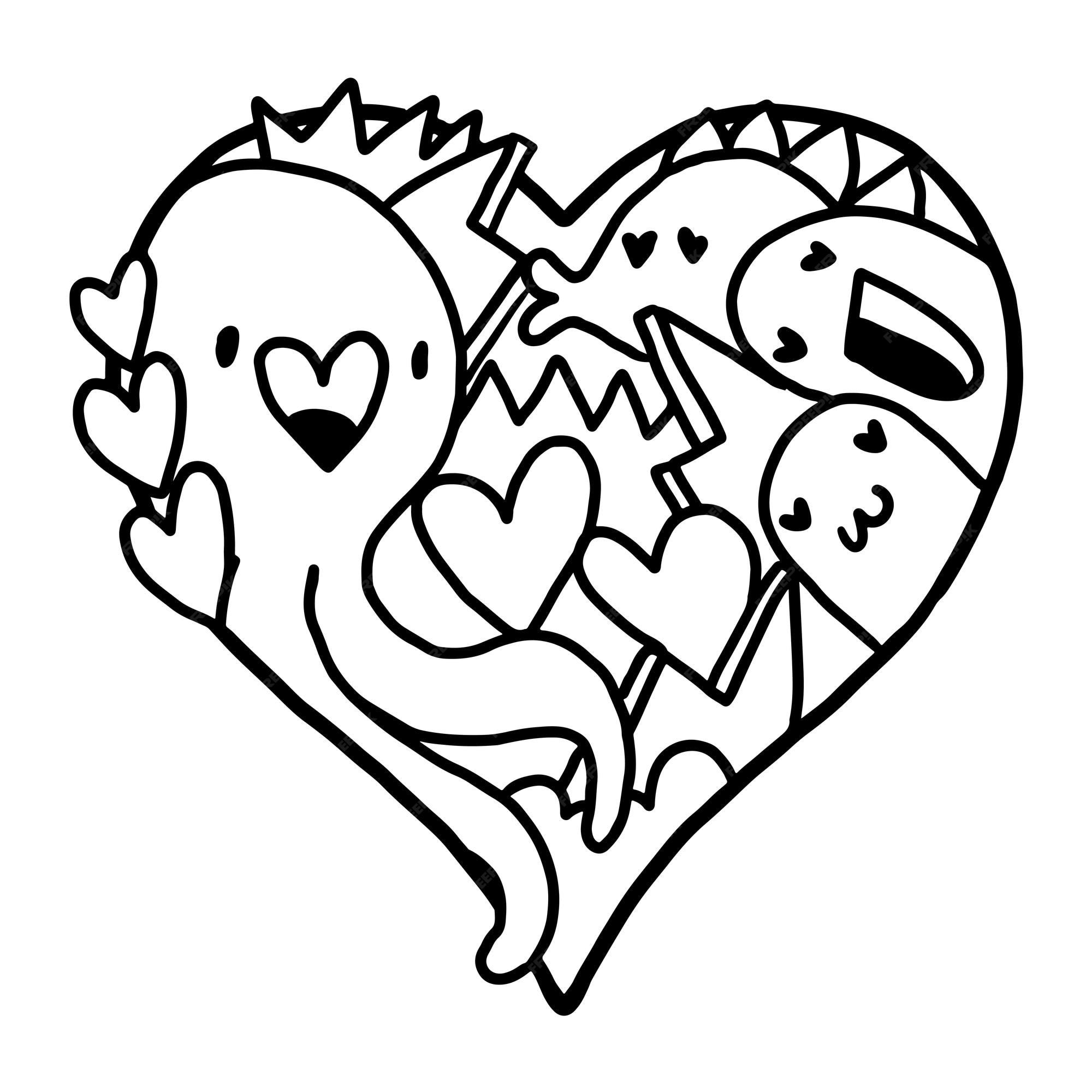 Premium vector heart doodle cute valentine coloring page