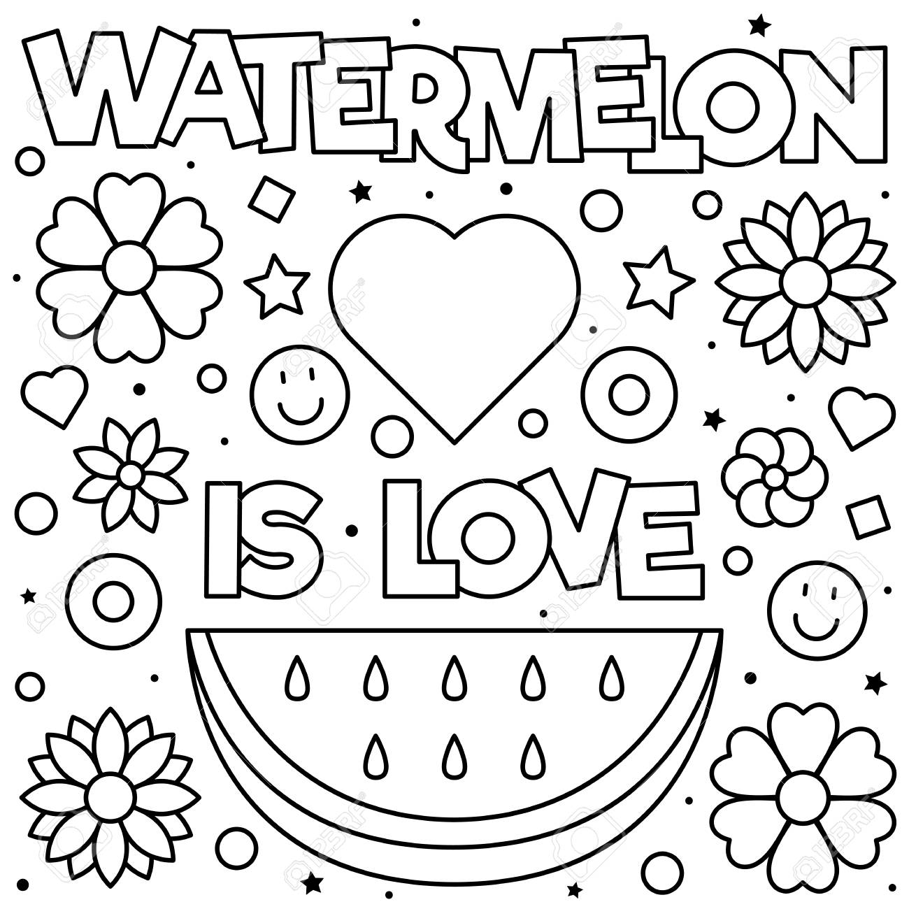 Watermelon is love coloring page black and white vector illustration royalty free svg cliparts vectors and stock illustration image