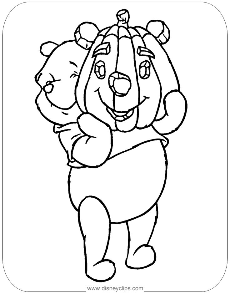 Coloring page of winnie the pooh holding a carved pumpkin halloween halloween coloring pages disney coloring pages zoo coloring pages