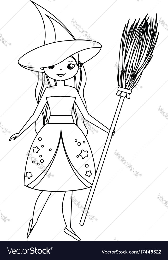 Coloring page for children cute witch holding vector image