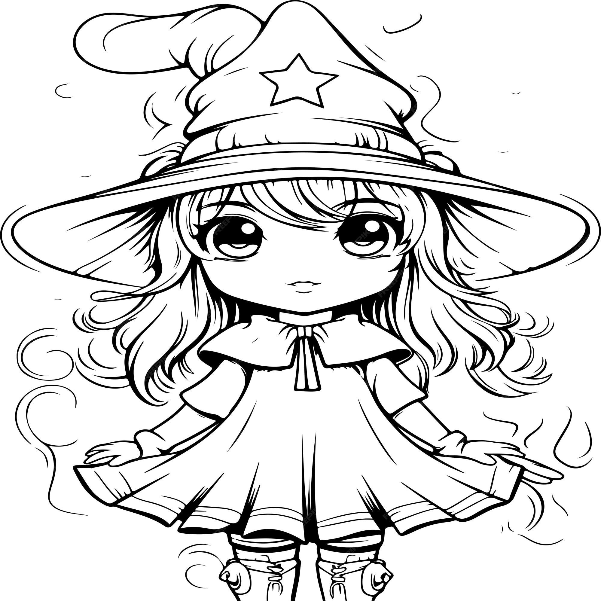 Premium vector cute witch coloring page