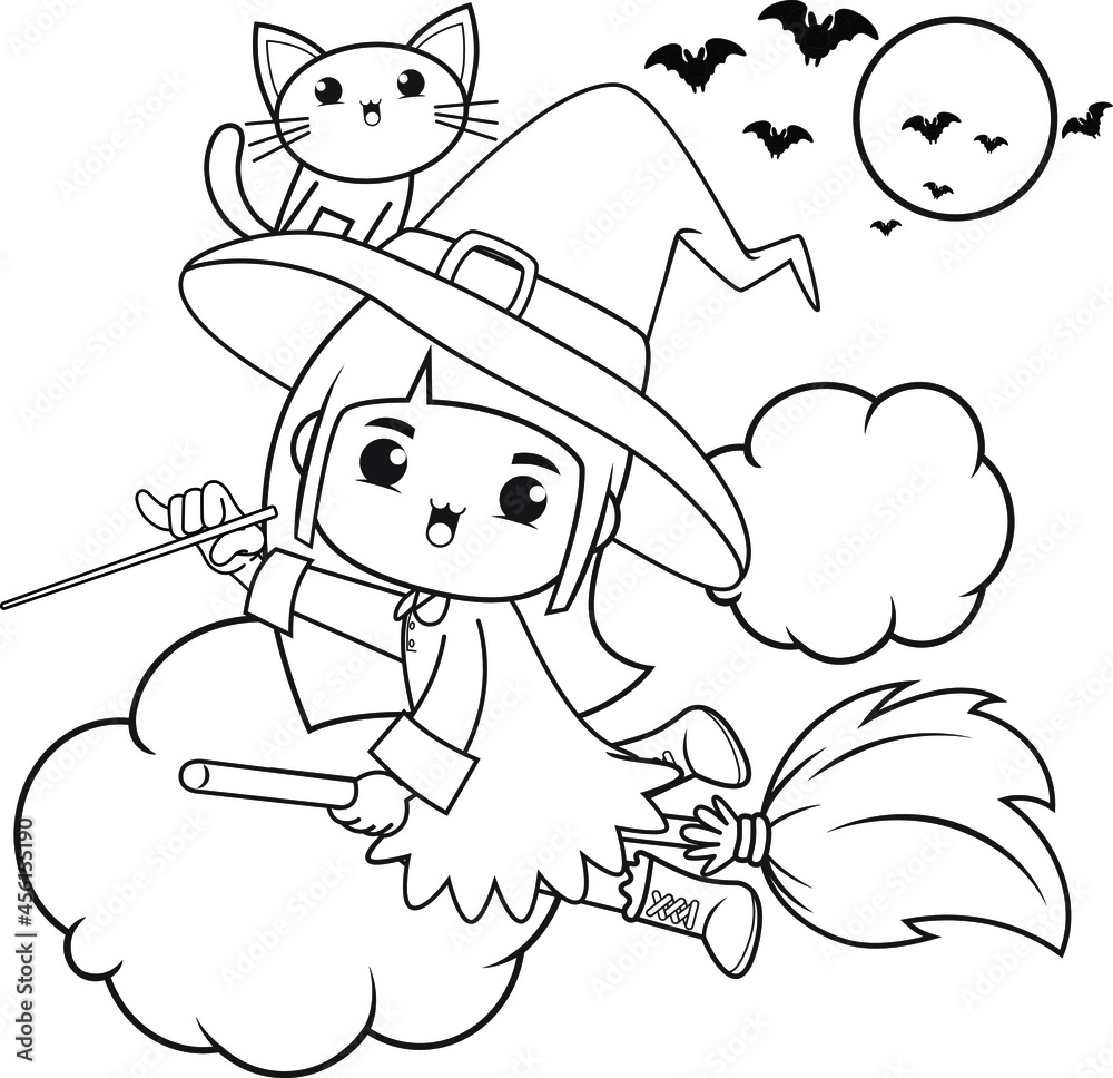 Halloween coloring book cute little girl witch vector