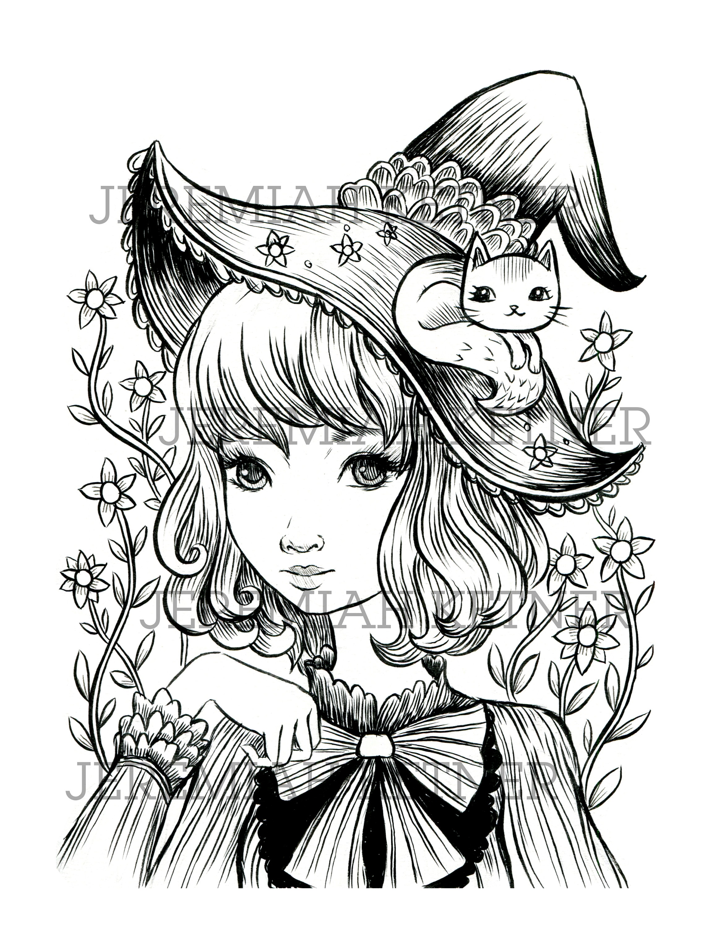 Lovely witch coloring page instant download