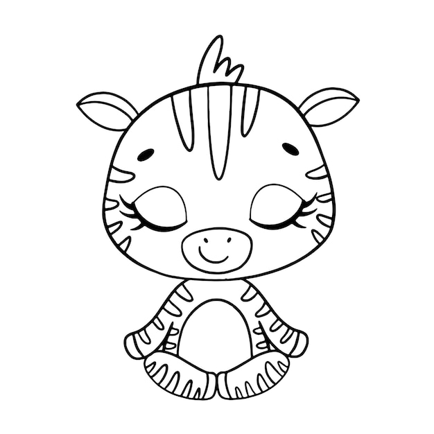 Premium vector doodle cute cartoon animals meditate zebra meditation coloring page