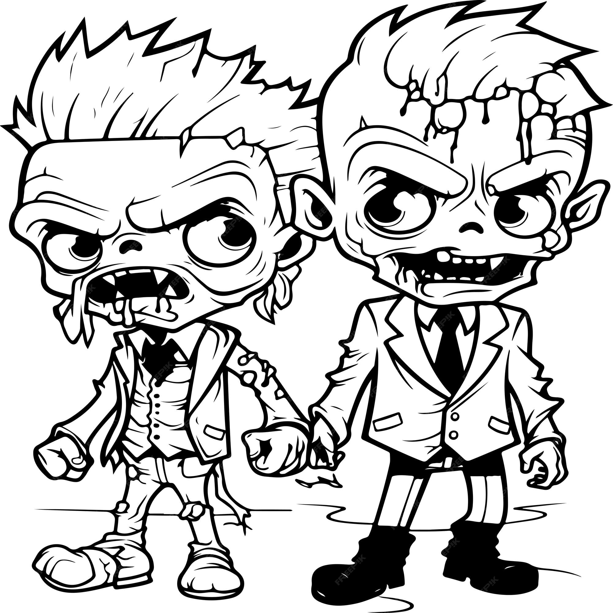 Premium vector cute zombies coloring page for kids