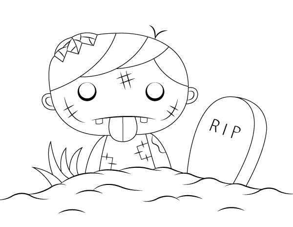 Printable cute zombie in a graveyard coloring page