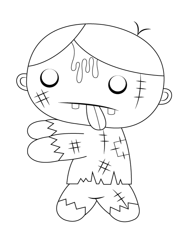 Printable cute walking zombie coloring page