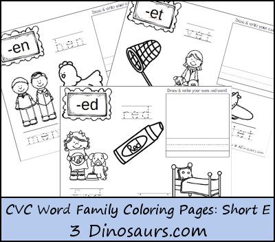 Free cvc word family coloring pages short e vowel cvc word families word families cvc words