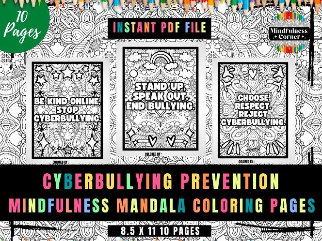 Cyberbullying bullying prevention bully free activity saying coloring pages teaching resources