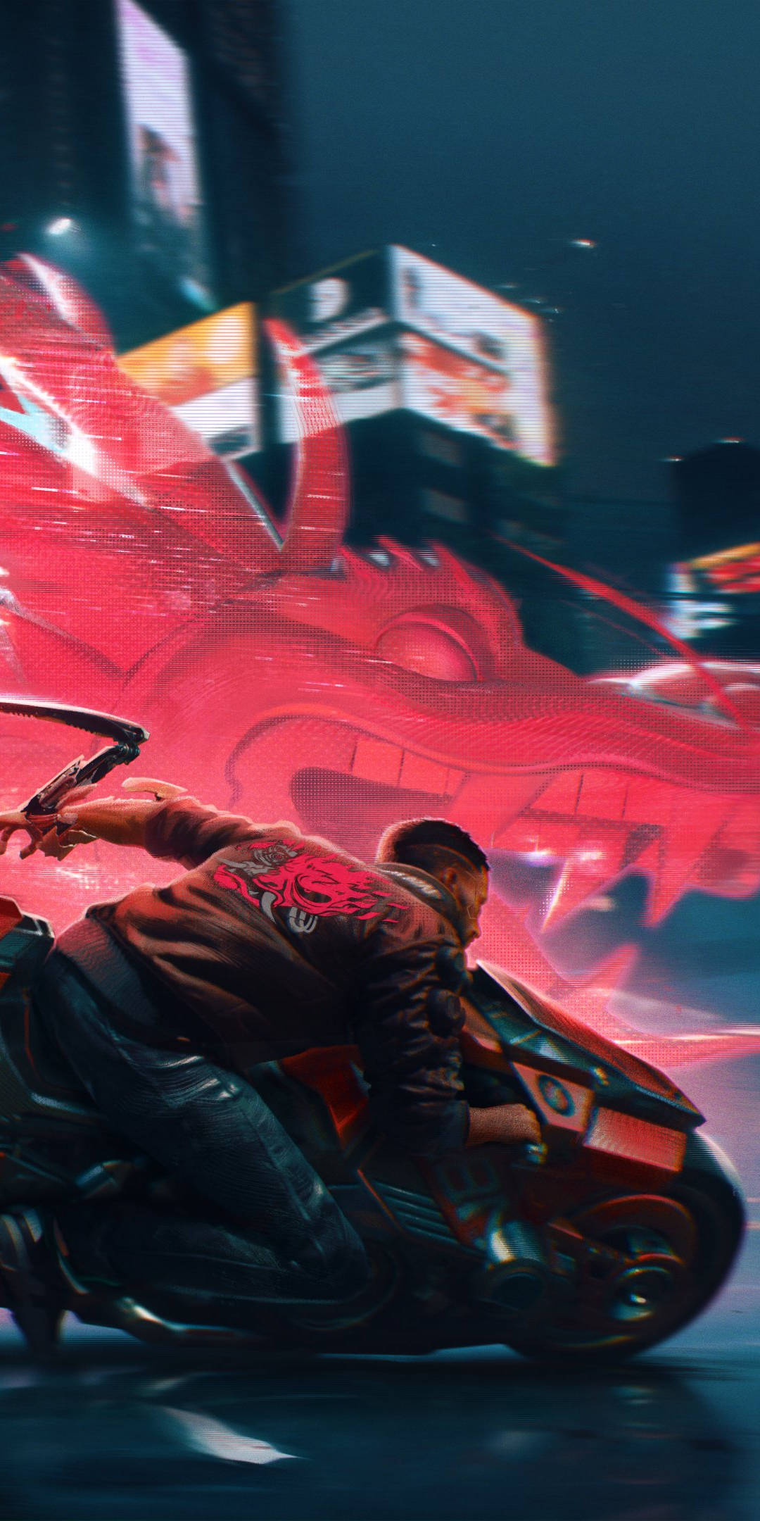 Download motor rider in cyberpunk for android wallpaper