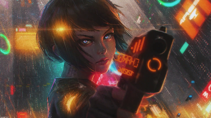 Cyberpunk anime girl animated wallpaper