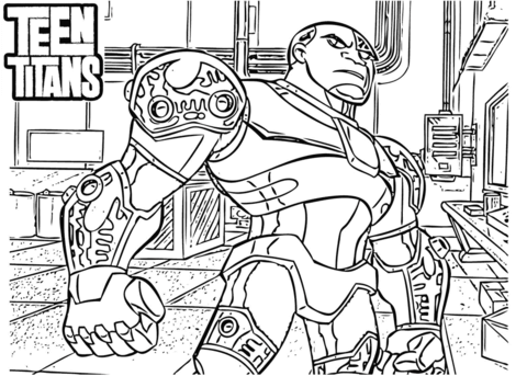 Teen titans cyborg coloring page free printable coloring pages