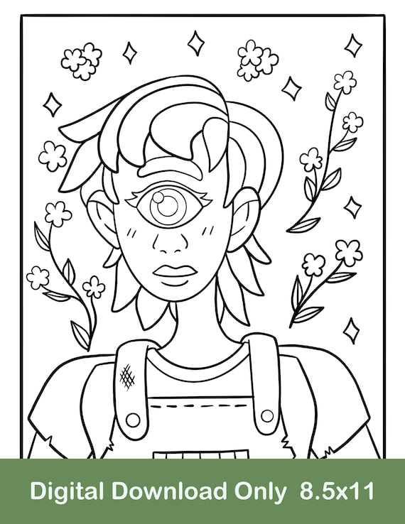 Cyclops girl printable coloring page fashion coloring page mythology coloring page fantasy coloring page digital download