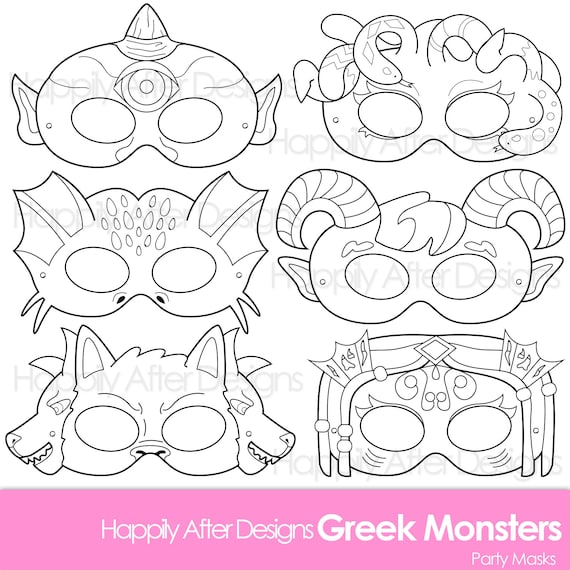 Greek monsters printable coloring masks medusa mask hydra satyr cyclops siren mask mermaid mask monster mask dragon printable mask