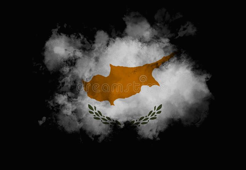 Cyprus flag performed from color smoke on the black background abstract symbol stock illustration