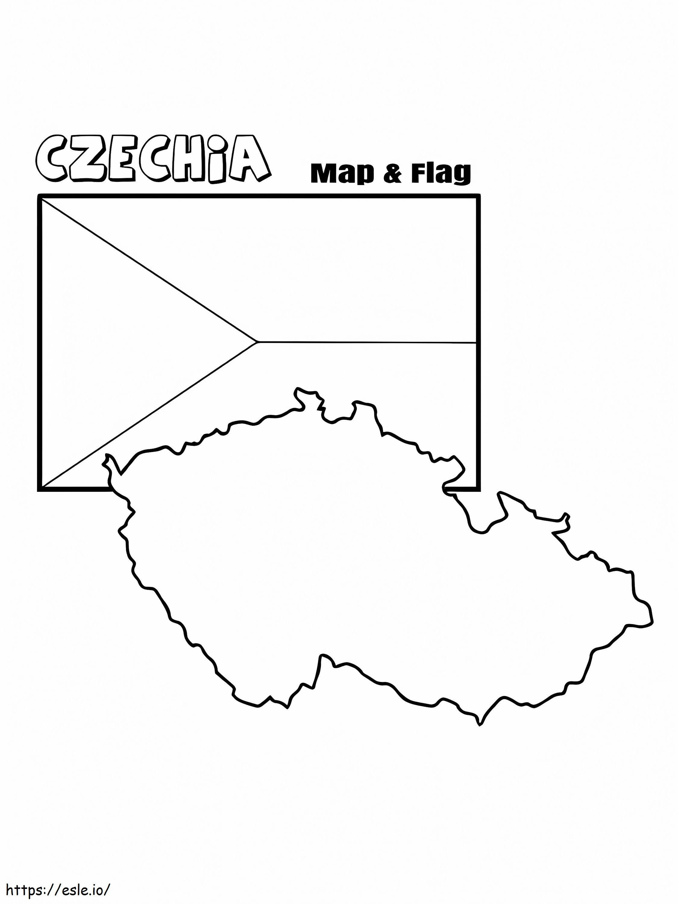 Czechia flag and map coloring page