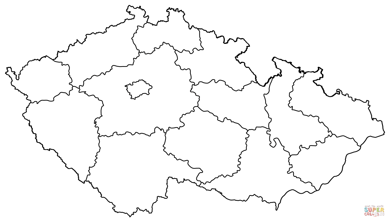 Outline map of czech republic with regions coloring page free printable coloring pages