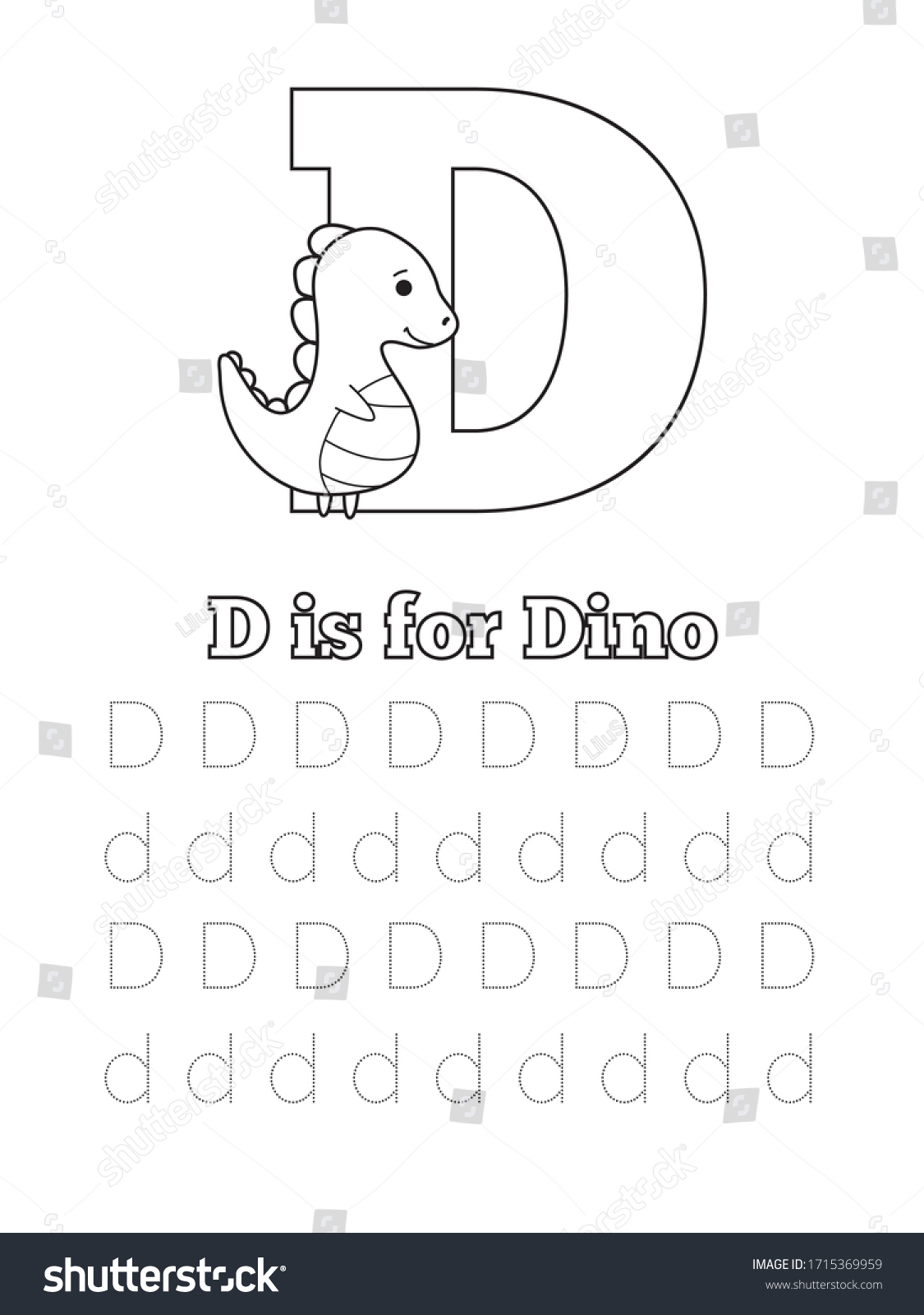 Dis dinosaur coloring pages letter d stock vector royalty free