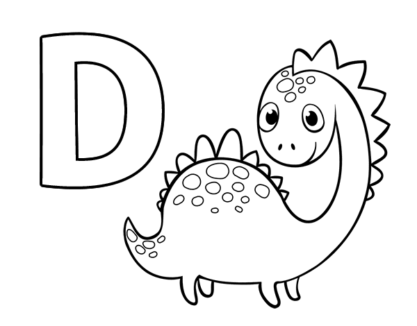 D of dinosaur coloring page