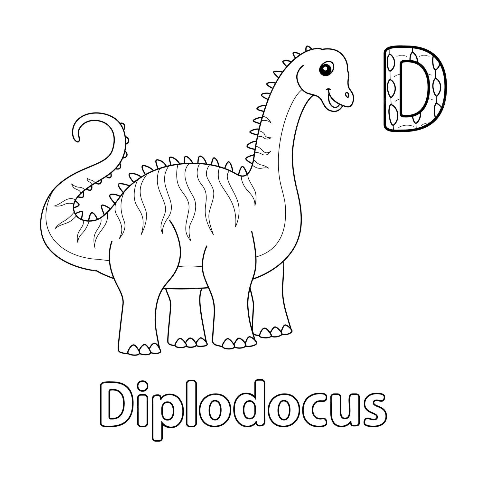 Premium vector diplodocus alphabet dinosaur abc coloring page d