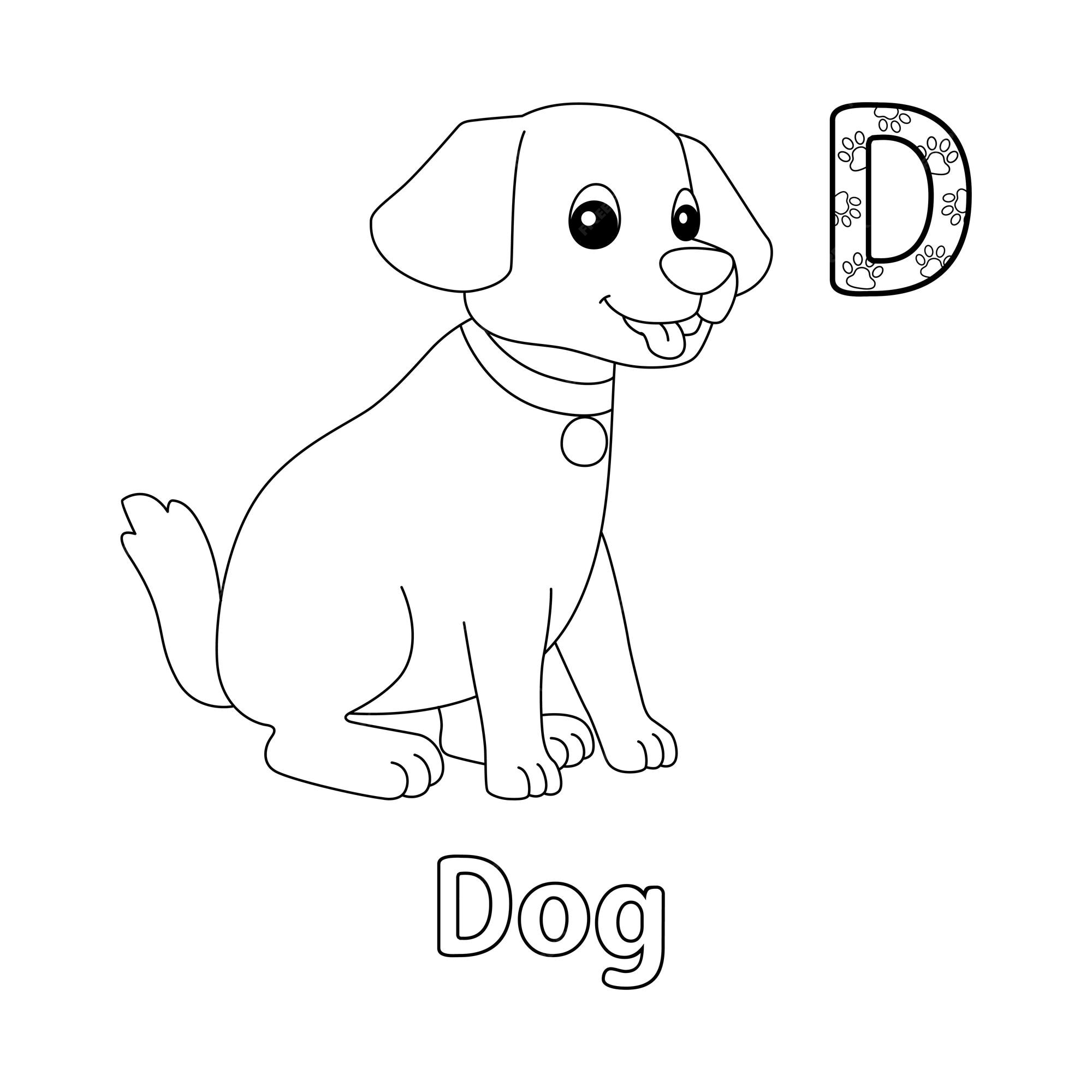 Premium vector dog alphabet abc coloring page d