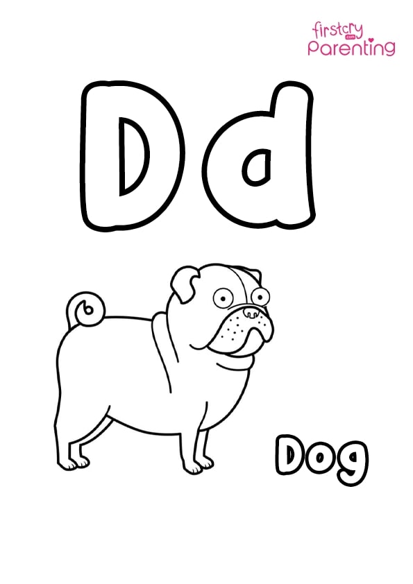 D for dog coloring page for kids