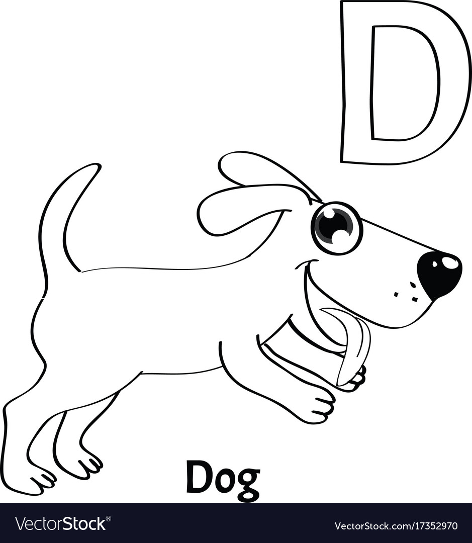 Alphabet letter d coloring page dog royalty free vector