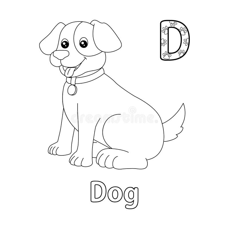 Dog alphabet abc coloring page d stock vector