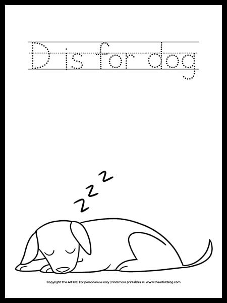 Free sleeping âd is for dogâ coloring page â the art kit