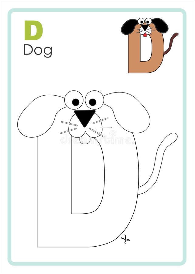 Alphabet picture letter d colouring page dog craft stock illustration