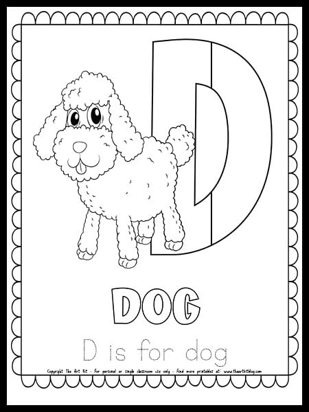 Letter d is for dog free printable coloring page â the art kit