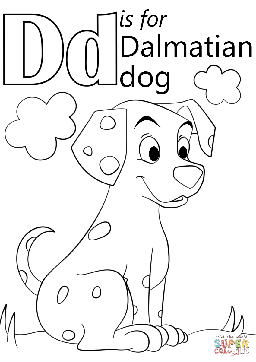 Letter d is for dalmatian dog coloring page free printable coloring pages