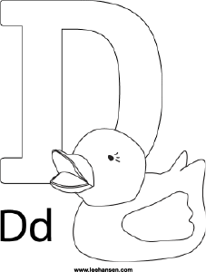 Alphabet coloring pages free printable letter d duck picture