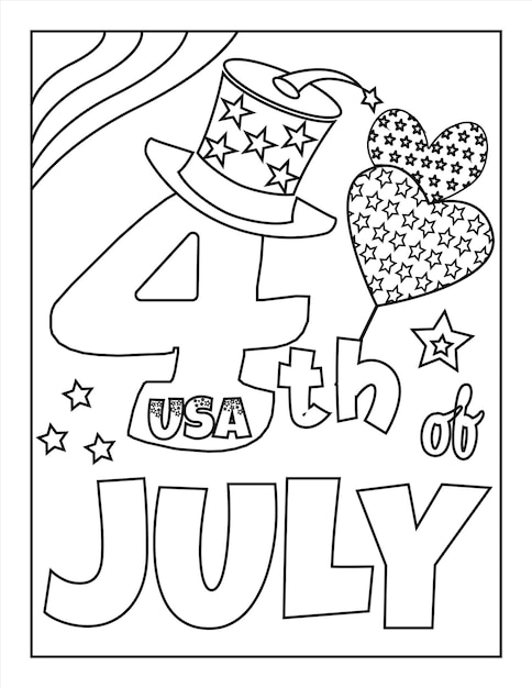 Premium vector th of july american independence day coloring page for kids and adults