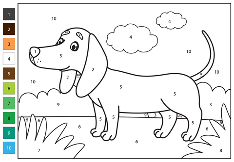 Dachshund color by number free printable coloring pages