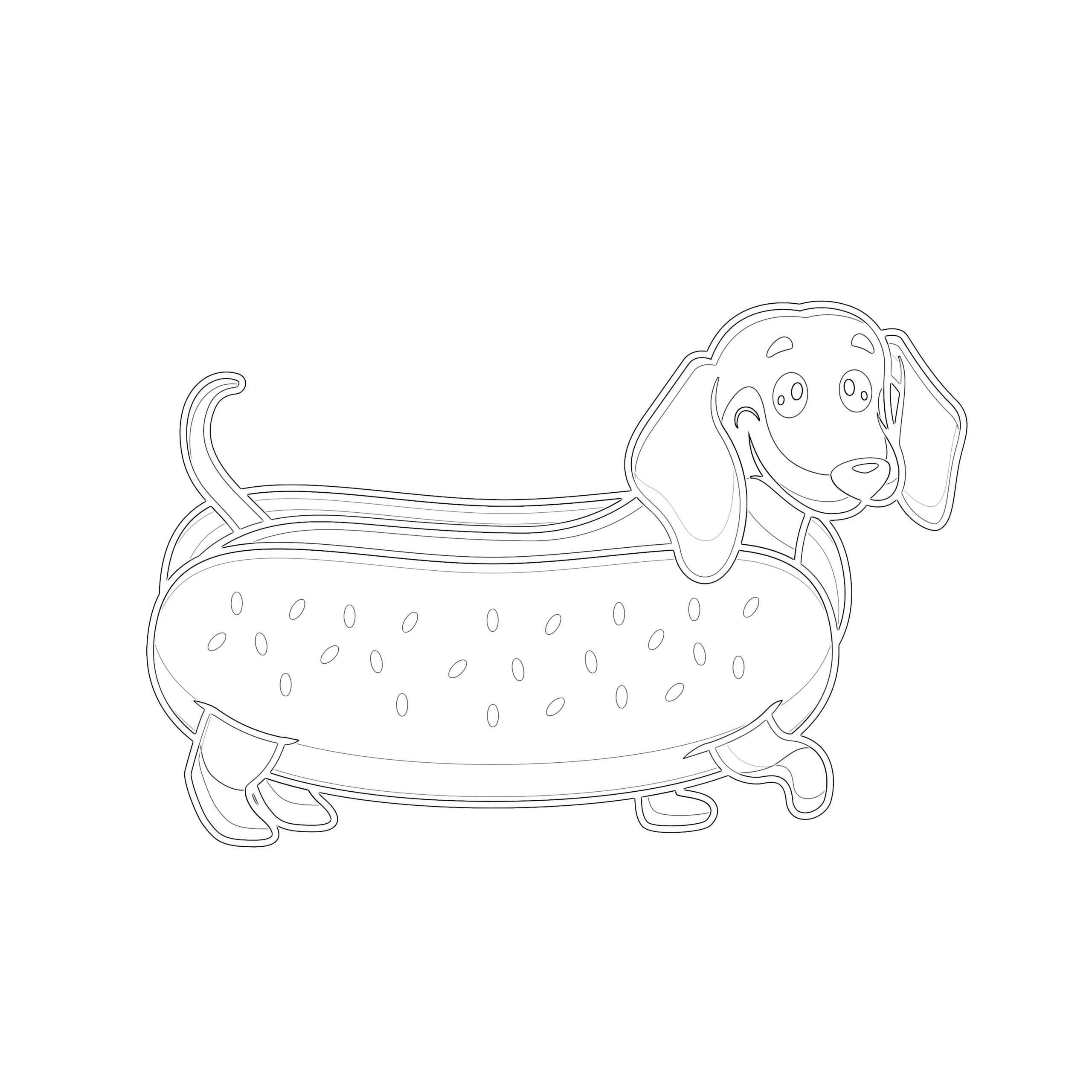 Cute dachshund hotdog coloring page