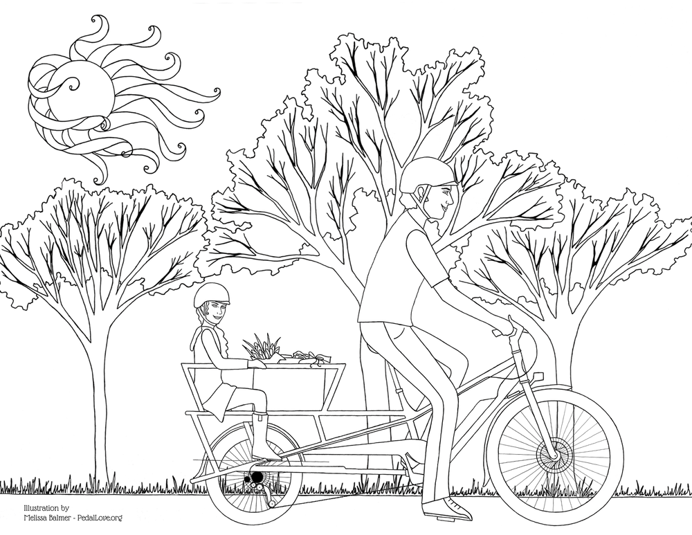 Dad and daughter cargo bike coloring page â pedal love