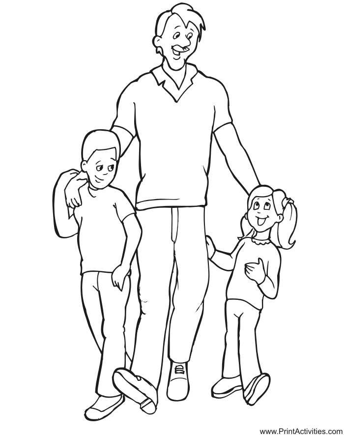 Fathers day coloring page dad with kids