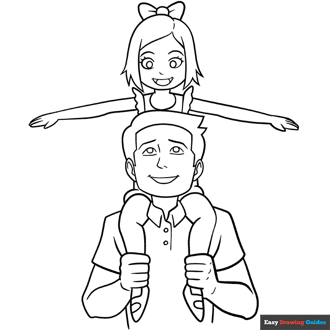 Father and daughter coloring page easy drawing guides