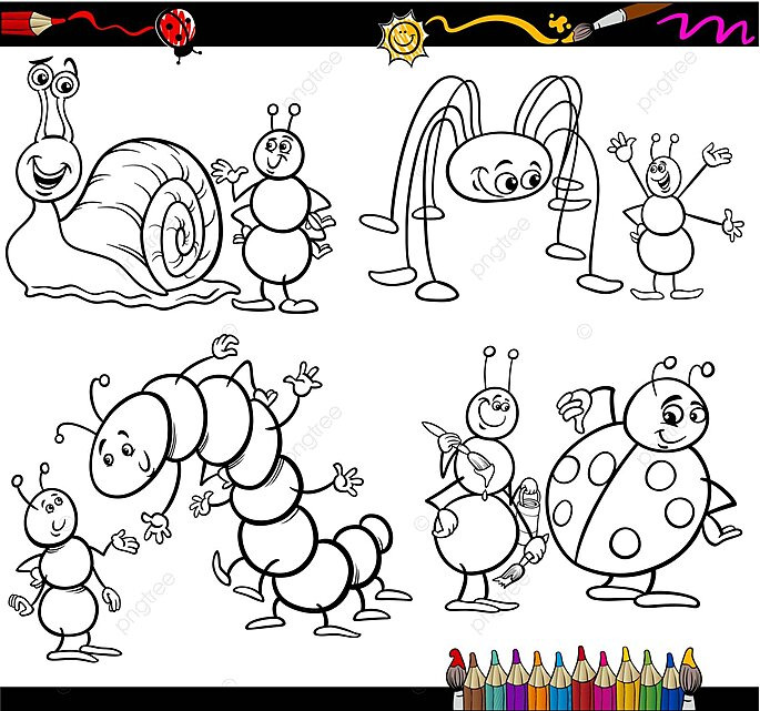 Funny insects set for coloring book set happy daddy long legs vector set happy daddy long legs png and vector with transparent background for free download