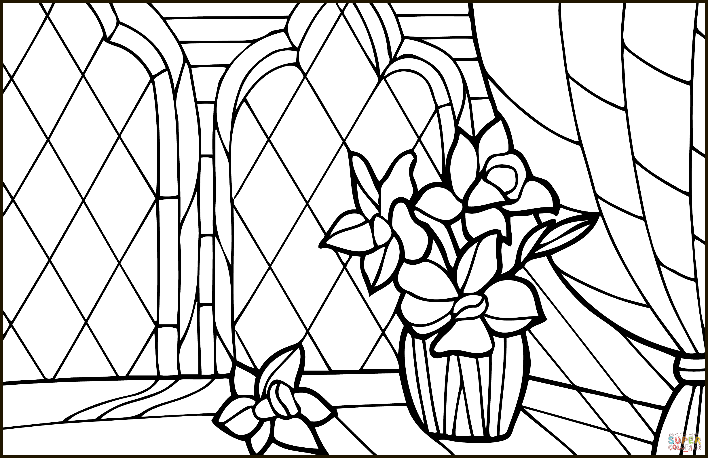 Daffodil stained glass coloring page free printable coloring pages