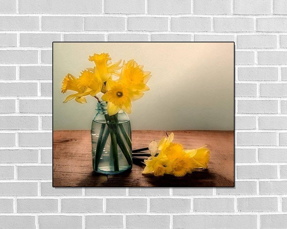 Daffodils in a blue jar fine art still life photography print for home decor wall art handmade products