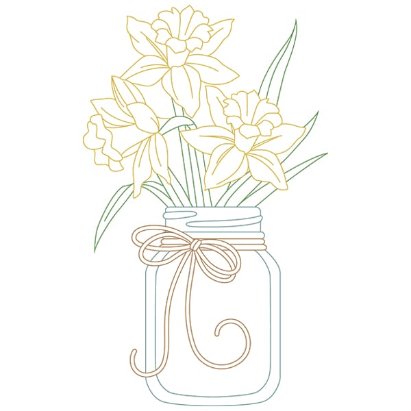 Blooming daffodils in mason jar svg dxf cutting machine laser cutting designs craft genesis