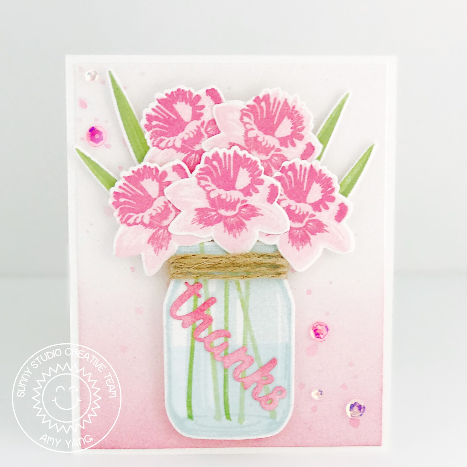 Sunny studio daffodil dreams and vintage jar thank you card with amy