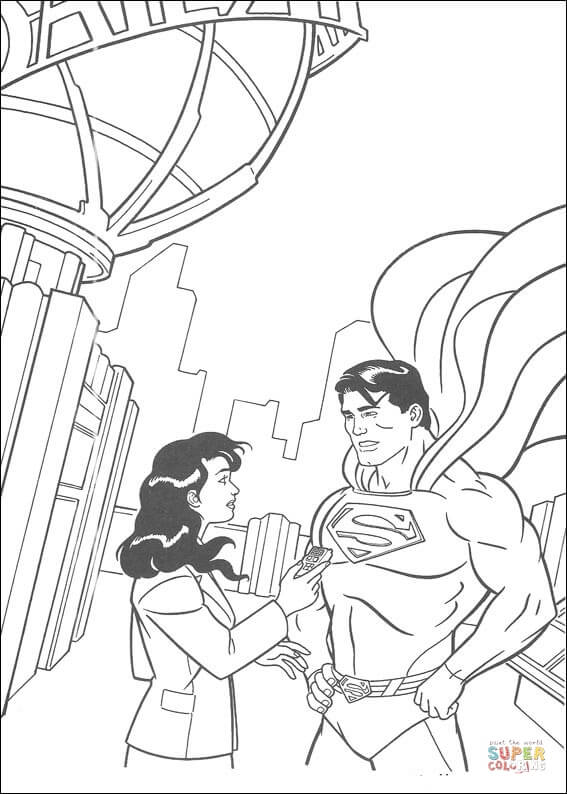 Lois lane a reporter of the daily planet is talking with superman coloring page free printable coloring pages