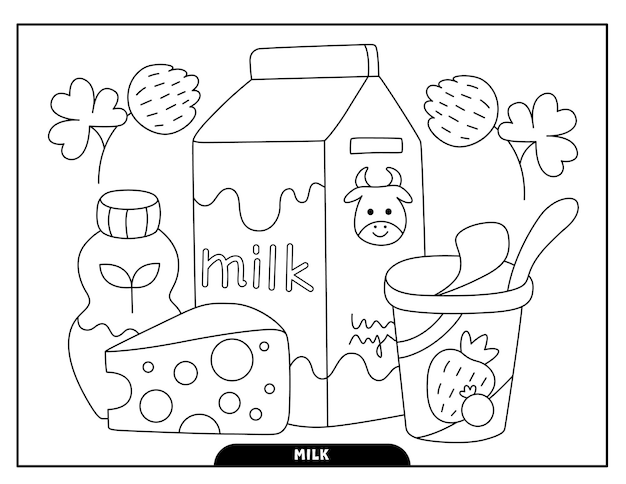 Premium vector milk food coloring pages for kids