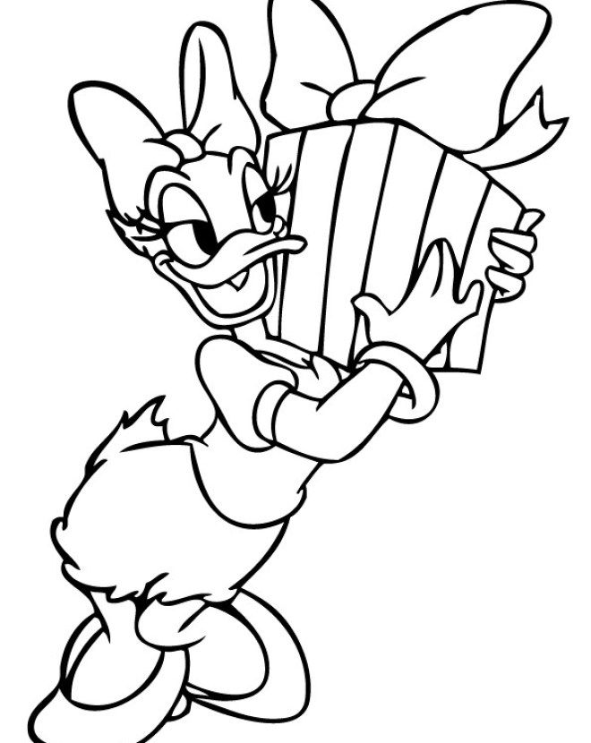 Disney coloring page daisy holds a gift in hand free drawing to print free download â dibujos para colorear disney dibujo navidad para colorear colorear disney
