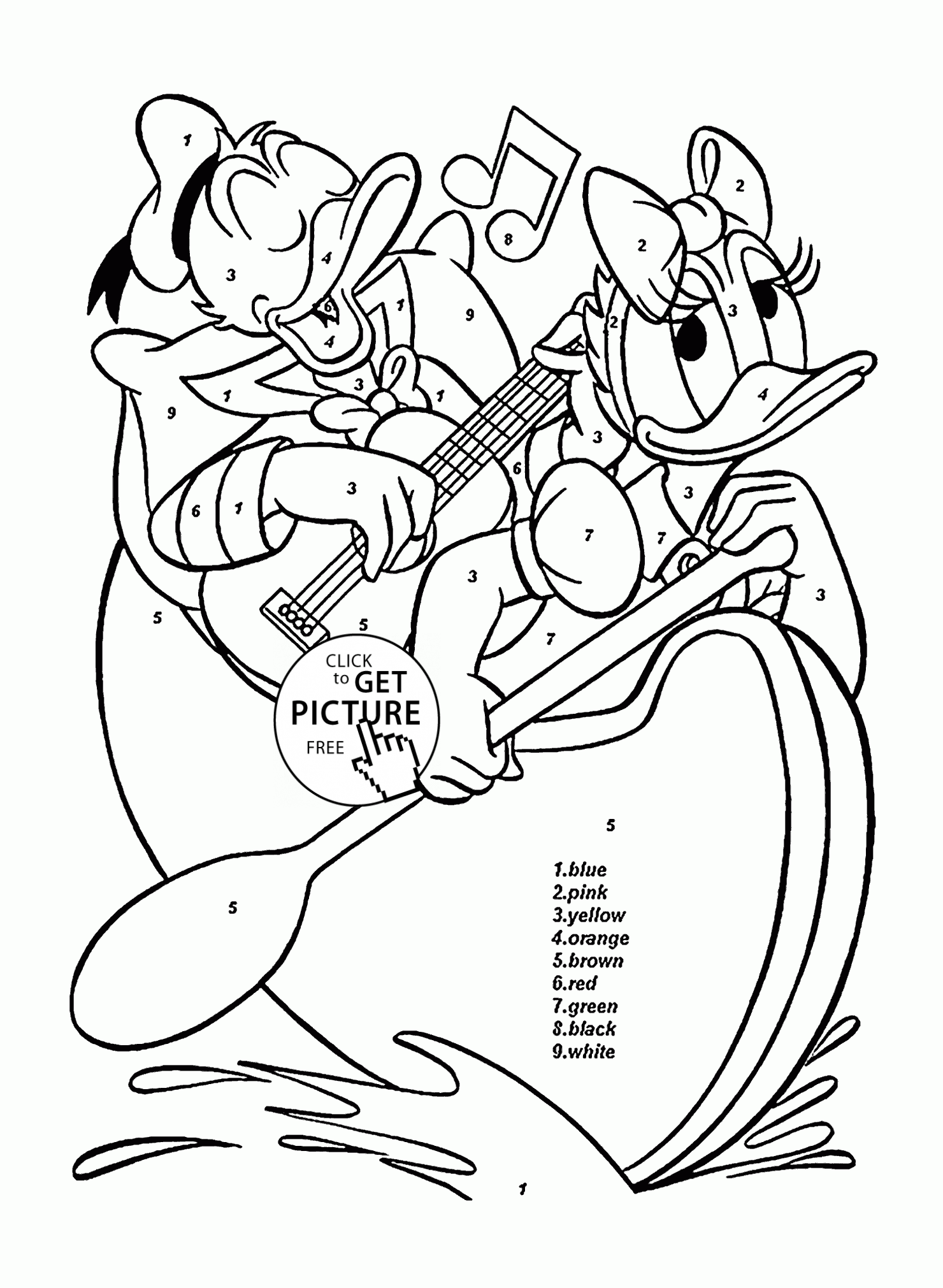 Color by number donald and daisy coloring page for kids education coloring pages printablâ pãginas para colorir da disney pãginas para colorir livro de colorir